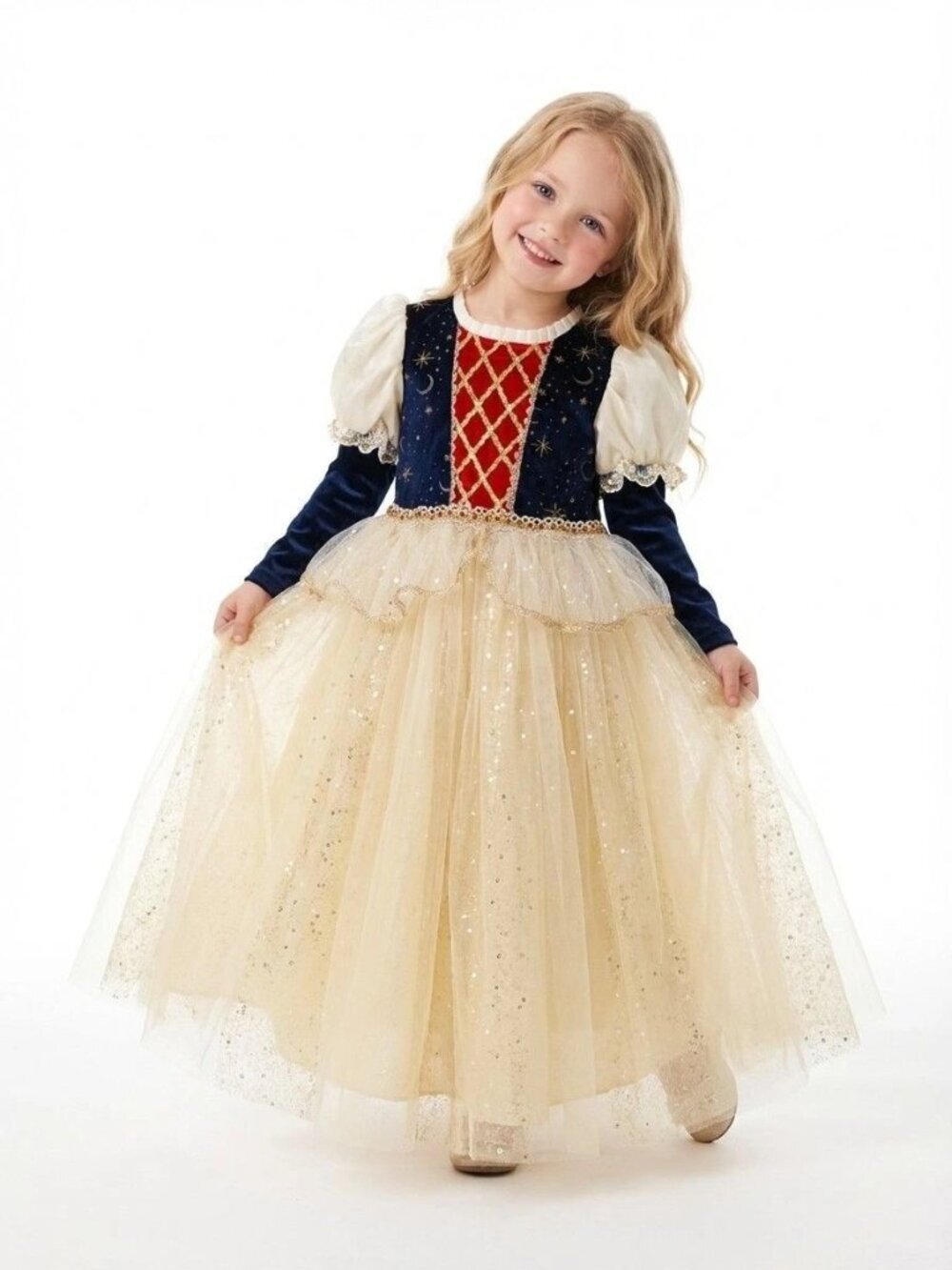 Snow White Inspired Princess Dress Navy Red Gold Sparkle Costume Gown (Size 5)